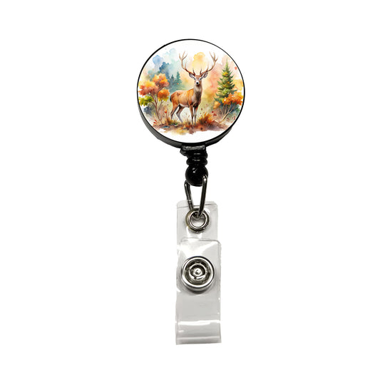 Majestic Deer Hunting Hunter Watercolor Retractable ID Key Card Name Tag Badge Holder with Clip