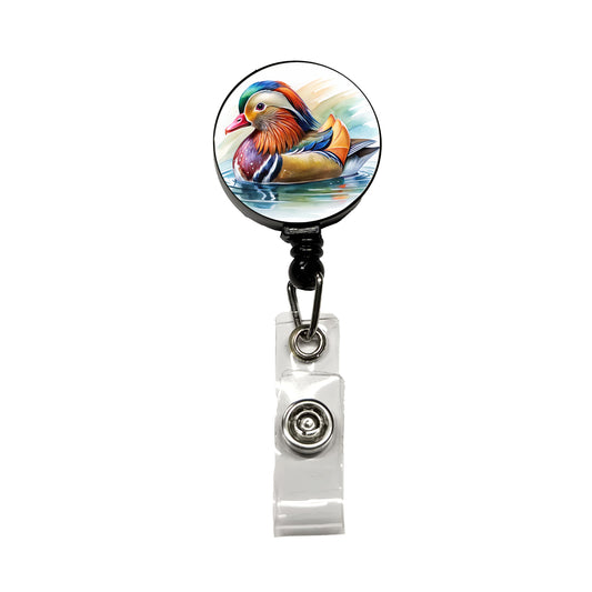 Mandarin Duck Watercolor Retractable ID Key Card Name Tag Badge Holder with Clip