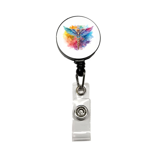 Medical Caduceus Doctor Nurse RN EMT Watercolor Retractable ID Key Card Name Tag Badge Holder with Clip