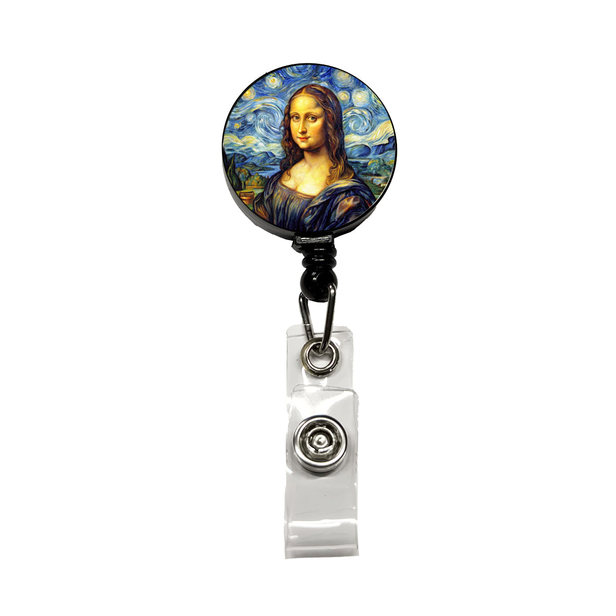 Mona Lisa Van Gogh Style Retractable ID Key Card Name Tag Badge Holder with Clip