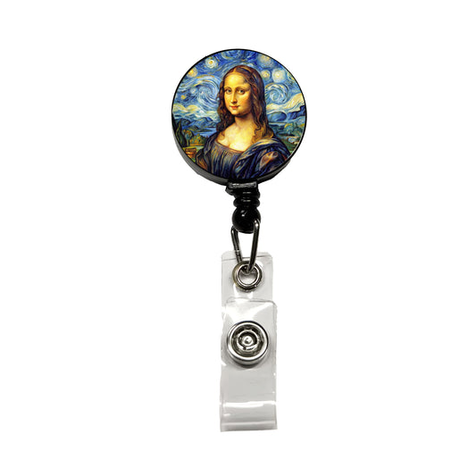 Mona Lisa Van Gogh Style Retractable ID Key Card Name Tag Badge Holder with Clip