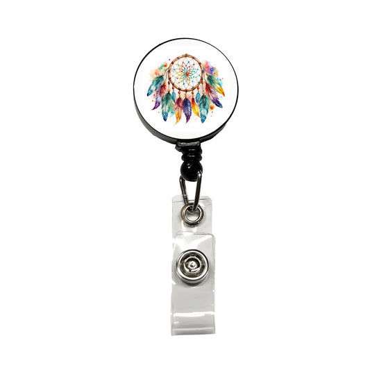 Native American Indian Dreamcatcher Watercolor Retractable ID Key Card Name Tag Badge Holder with Clip