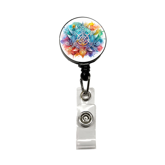 Norse Viking Symbols Watercolor Retractable ID Key Card Name Tag Badge Holder with Clip