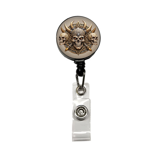 Norse Viking Symbols With Skulls Retractable ID Key Card Name Tag Badge Holder with Clip