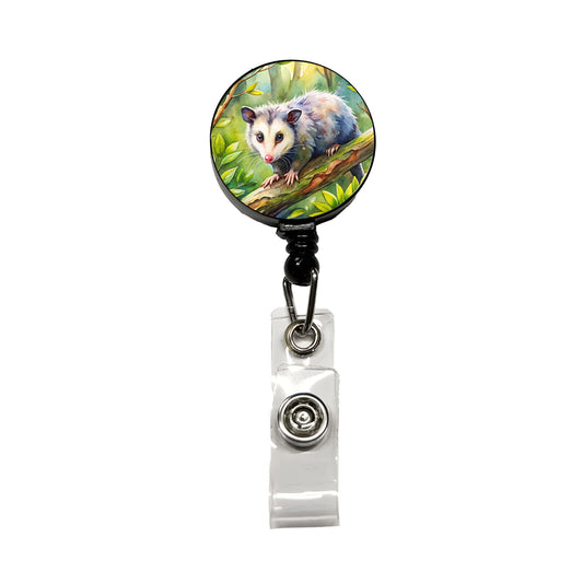 Opossum In The Forest Watercolor Retractable ID Key Card Name Tag Badge Holder with Clip