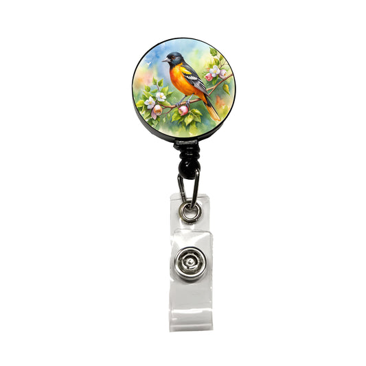 Oriole In Tree Bird Watercolor Retractable ID Key Card Name Tag Badge Holder with Clip