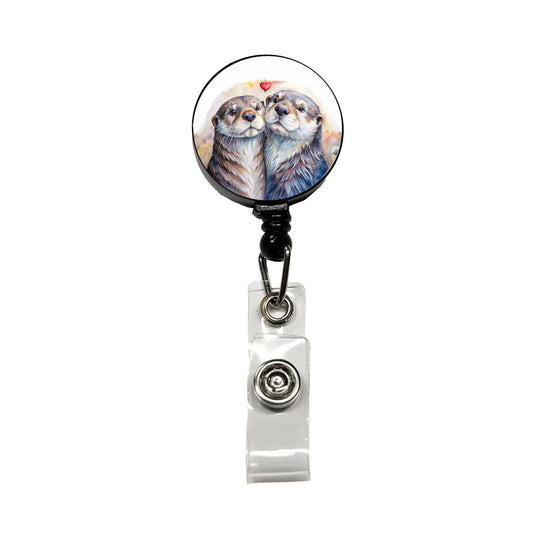 Otters In Love Heart Valentine's Day Retractable ID Key Card Name Tag Badge Holder with Clip
