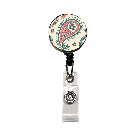 Paisley Pattern Retractable ID Key Card Name Tag Badge Holder with Clip