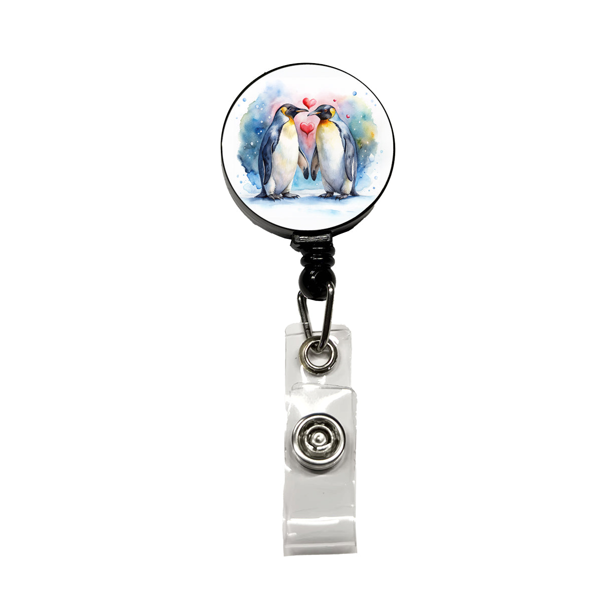 Penguins In Love Hearts Valentine's Day Retractable ID Key Card Name Tag Badge Holder with Clip