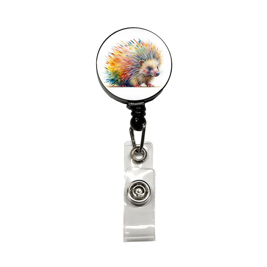 Porcupine Colorful Rainbow Watercolor Retractable ID Key Card Name Tag Badge Holder with Clip