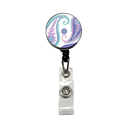 Pretty Paisley Retractable ID Key Card Name Tag Badge Holder with Clip