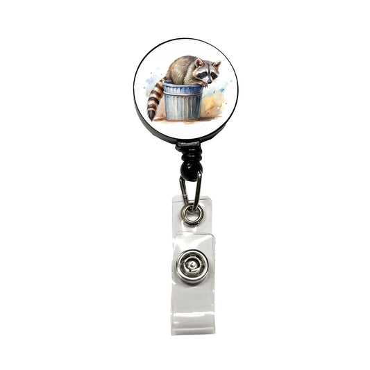 Raccoon In A Trash Can Panda Watercolor Retractable ID Key Card Name Tag Badge Holder with Clip