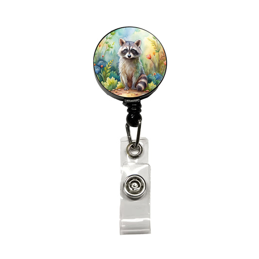 Raccoon In The Forest Watercolor Retractable ID Key Card Name Tag Badge Holder with Clip