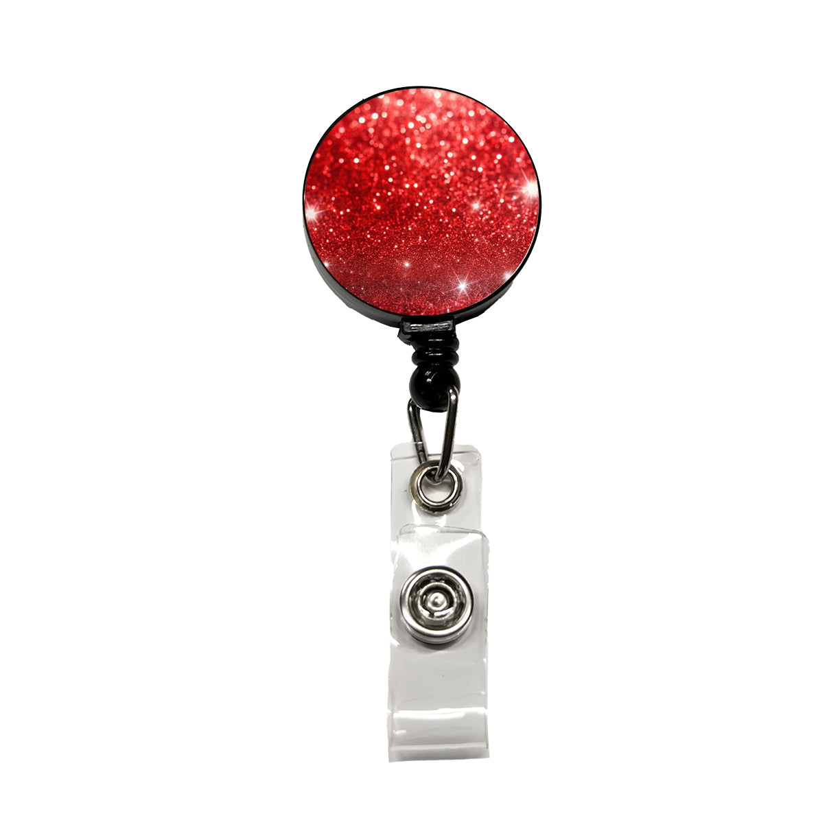 Red Faux Glitter Retractable ID Key Card Name Tag Badge Holder with Clip