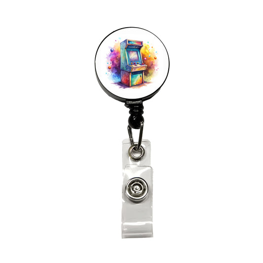 Retro Stand-up Arcade System Watercolor Retractable ID Key Card Name Tag Badge Holder with Clip