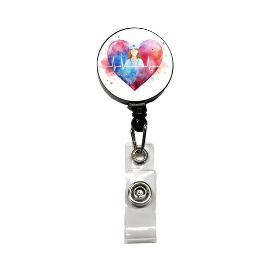 RN Nurse Life Pulse Heart Beat Watercolor Retractable ID Key Card Name Tag Badge Holder with Clip