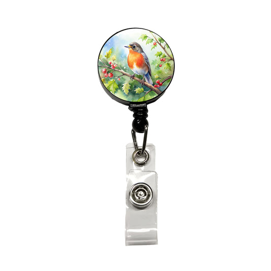 Robin In Tree Bird Watercolor Retractable ID Key Card Name Tag Badge Holder with Clip