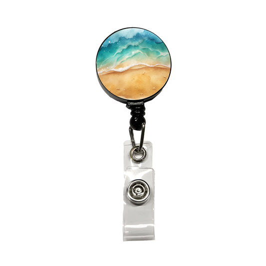 Sandy Tranquil Ocean Beach Retractable ID Key Card Name Tag Badge Holder with Clip