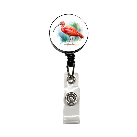 Scarlet Ibis Bird Watercolor Retractable ID Key Card Name Tag Badge Holder with Clip