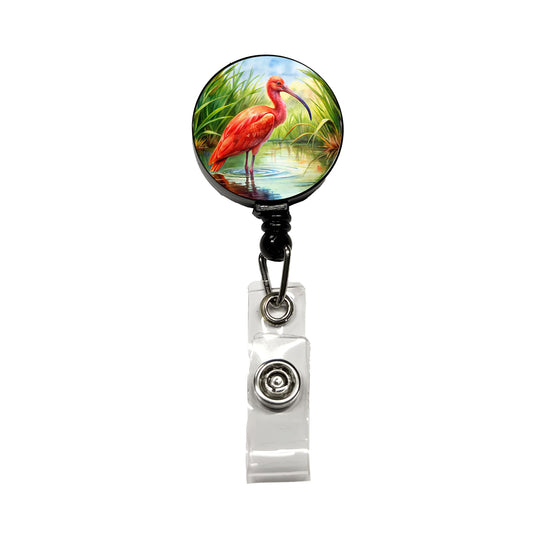 Scarlet Ibis In Marsh Bird Watercolor Retractable ID Key Card Name Tag Badge Holder with Clip