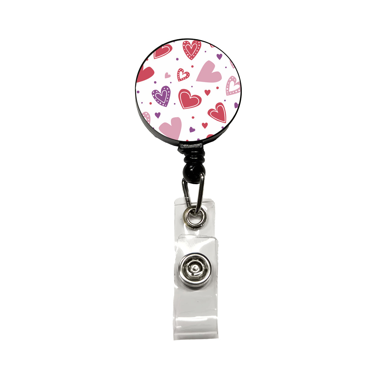Scattered Hearts Bright Red Pink Purple Love Retractable ID Key Card Name Tag Badge Holder with Clip