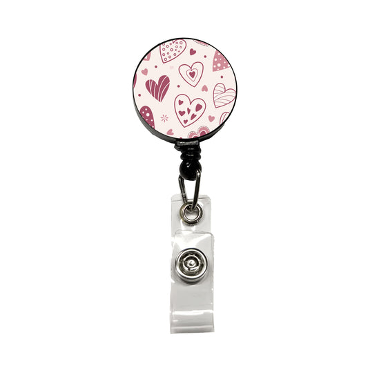 Scattered Hearts Love Valentine's Day Retractable ID Key Card Name Tag Badge Holder with Clip