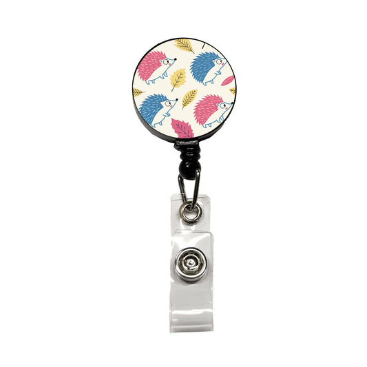 Scattered Hedgehogs Pink Blue Retractable ID Key Card Name Tag Badge Holder with Clip