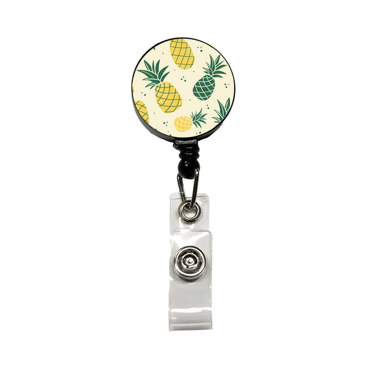 Scattered Tropical Pineapples Retractable ID Key Card Name Tag Badge Holder with Clip
