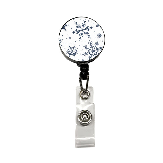 Scattered Snowflakes Winter Christmas Retractable ID Key Card Name Tag Badge Holder with Clip