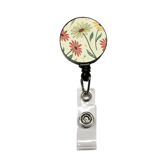 Scattered Sunflowers Sketch Retractable ID Key Card Name Tag Badge Holder with Clip