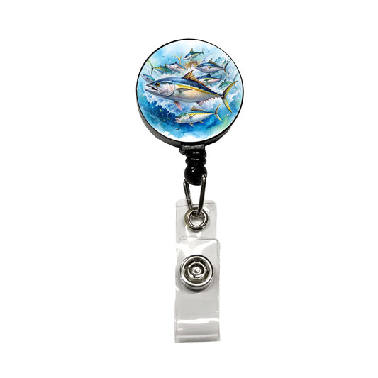 School Of Tuna Deep Sea Sport Fishing Watercolor Retractable ID Key Card Name Tag Badge Holder with Clip