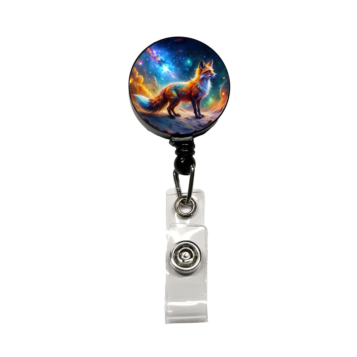 Sci-fi Fantasy Fox In Space Nebula Background Retractable ID Key Card Name Tag Badge Holder with Clip