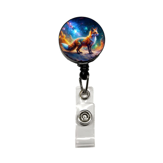 Sci-fi Fantasy Fox In Space Nebula Background Retractable ID Key Card Name Tag Badge Holder with Clip