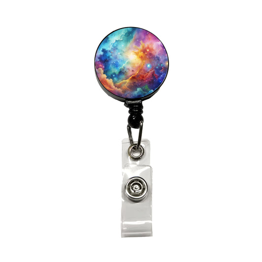 Sci-fi Fantasy Space Nebula Rainbow Watercolor Retractable ID Key Card Name Tag Badge Holder with Clip