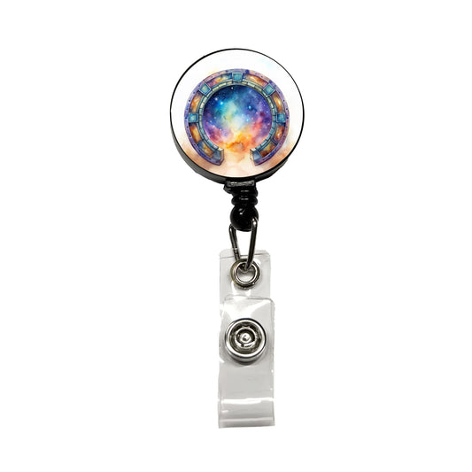Sci-fi Gate Portal To The Stars Galaxies Watercolor Retractable ID Key Card Name Tag Badge Holder with Clip