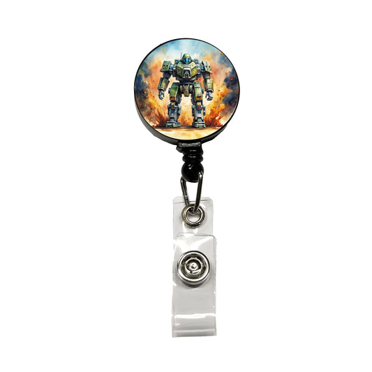 Sci-fi Giant Robot Warrior Mech Watercolor Retractable ID Key Card Name Tag Badge Holder with Clip