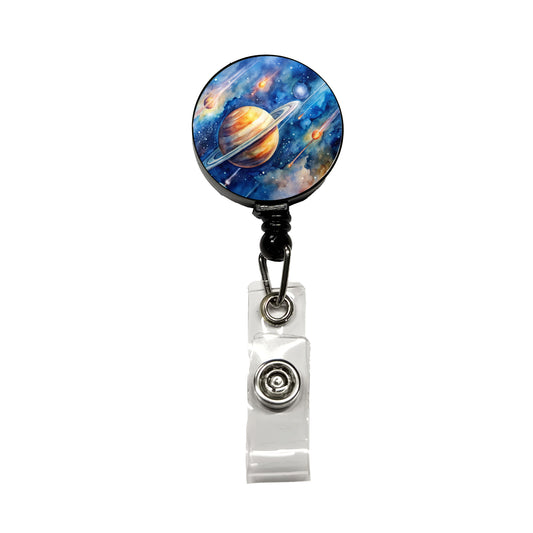 Sci-fi Planet Saturn Meteor Shower Retractable ID Key Card Name Tag Badge Holder with Clip