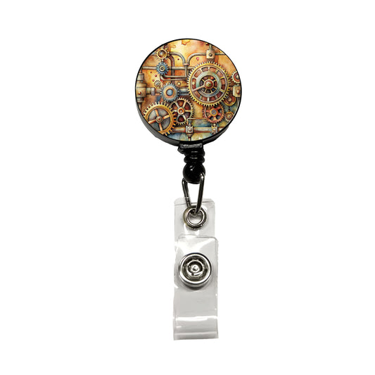 Sci-fi Steampunk Gears And Pipes Watercolor Retractable ID Key Card Name Tag Badge Holder with Clip