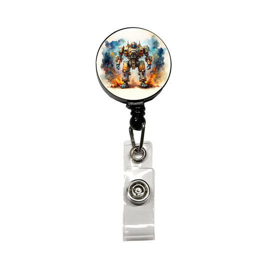Sci-fi Steampunk Giant Robot Warrior Mech Watercolor Retractable ID Key Card Name Tag Badge Holder with Clip