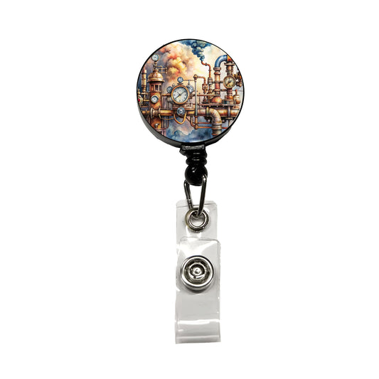 Sci-fi Steampunk Pipes Steam Gauges Watercolor Retractable ID Key Card Name Tag Badge Holder with Clip