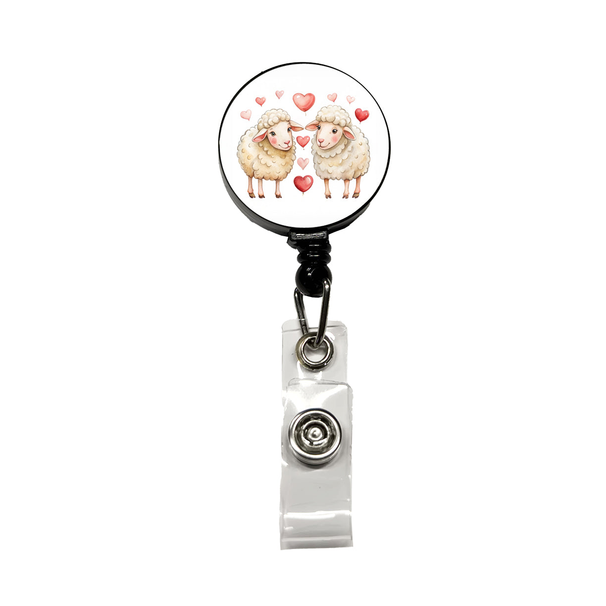 Sheep In Love With Hearts Valentine's Day Retractable ID Key Card Name Tag Badge Holder with Clip