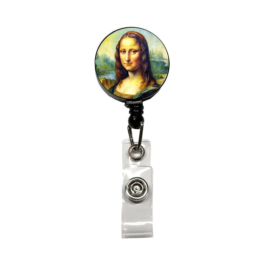 Simple Faux Mona Lisa Watercolor Painting Retractable ID Key Card Name Tag Badge Holder with Clip