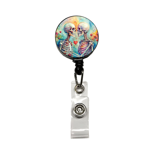 Skeletons In Love Hearts Valentine's Day Retractable ID Key Card Name Tag Badge Holder with Clip