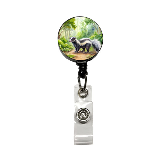 Skunk In The Forest Watercolor Retractable ID Key Card Name Tag Badge Holder with Clip