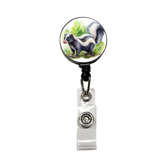 Skunk Watercolor Retractable ID Key Card Name Tag Badge Holder with Clip