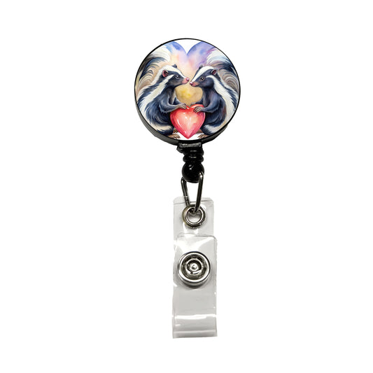 Skunks In Love Hearts Valentine's Day Retractable ID Key Card Name Tag Badge Holder with Clip