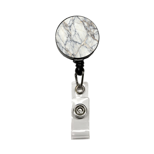 Sleek Faux Marble Retractable ID Key Card Name Tag Badge Holder with Clip