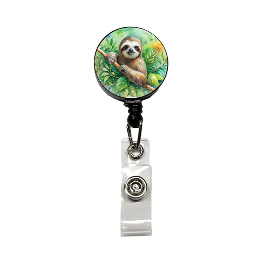 Sloth In A Tree Watercolor Retractable ID Key Card Name Tag Badge Holder with Clip