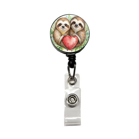 Sloths In Love Hearts Valentine's Day Retractable ID Key Card Name Tag Badge Holder with Clip