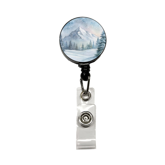 Snowy Wilderness Watercolor Retractable ID Key Card Name Tag Badge Holder with Clip